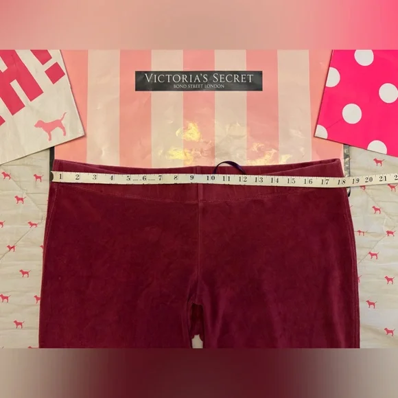 VS PINK VINTAGE Y2K VELOUR TRACKSUIT FLARE PANTS RED DOG PUP 86 PATCH LOGO HTF M - Picture 6 of 9